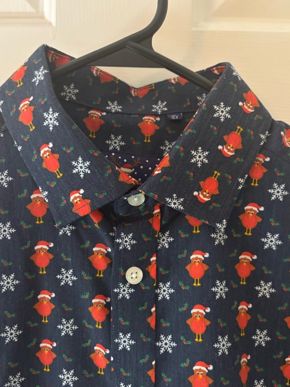 Simon Banks Christmas Owl button down shirt - size medium, 15.5” neck